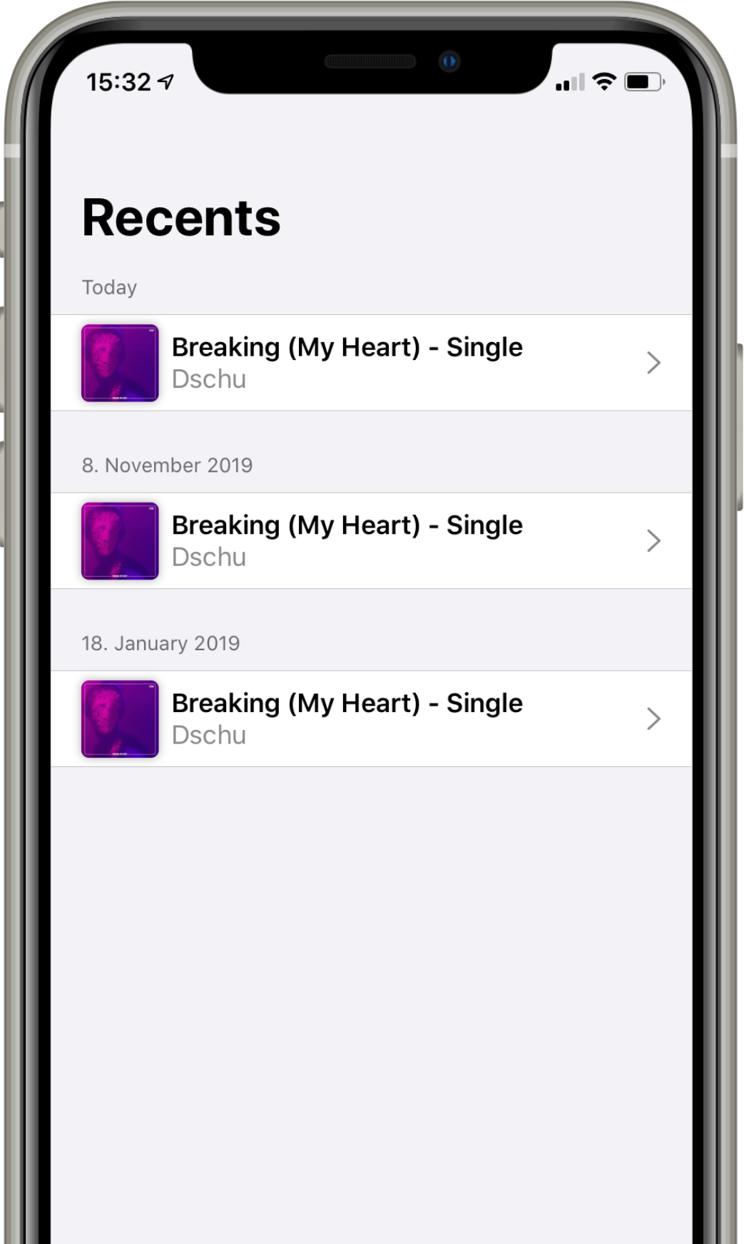iDigMusic recents list